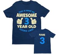 Galaxy Tees Boys Personalised 3rd Birthday T Shirt This is What an Awesome 3 Year Old Looks Like with Name and Age Printed on Back (UK, Age, 5 Years, 6 Years, Regular, Midnight Navy Blue)