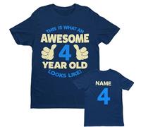 GALAXY TEES Boys Personalised This is What an Awesome 4 Year Old Looks Like with Name and Age On Back (UK, Age, 3 Years, 4 Years, Regular, Navy Blue)