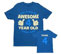 Galaxy Tees Boys Personalised This is What an Awesome 4 Year Old Looks Like with Name and Age On Back (UK, Age, 3 Years, 4 Years, Regular, Royal Blue)