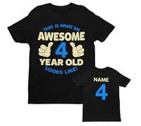 GALAXY TEES Boys Personalised This is What an Awesome 4 Year Old Looks Like with Name and Age On Back (UK, Age, 5 Years, 6 Years, Regular, Black)