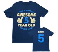 Galaxy Tees Custom Awesome 5th Kids Tee | Awesome 5 Year Old front design with the child's name and fixed age 5 on the back; a personalised kids birthday tee.
