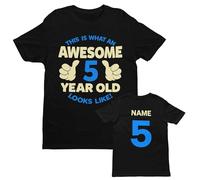 Galaxy Tees Custom Awesome 5th Kids Tee | Awesome 5 Year Old front design with the child's name and fixed age 5 on the back; a personalised kids birthday tee.