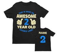 Galaxy Tees Custom Boys 2nd Birthday Tee | Personalised 2nd birthday design for boys uses the chosen name with fixed age 2 back print on a kids crew-neck tee.