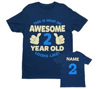 Galaxy Tees Custom Boys 2nd Birthday Tee | Personalised 2nd birthday design for boys uses the chosen name with fixed age 2 back print on a kids crew-neck tee.