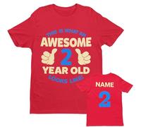 Galaxy Tees Custom Boys 2nd Birthday Tee | Personalised 2nd birthday design for boys uses the chosen name with fixed age 2 back print on a kids crew-neck tee.