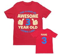 Galaxy Tees Custom Boys 3rd Birthday Tee | Personalised 3rd birthday design for boys uses the chosen name with fixed age 3 back print on a kids crew-neck tee.