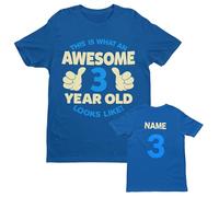 Galaxy Tees Custom Boys 3rd Birthday Tee | Personalised 3rd birthday design for boys uses the chosen name with fixed age 3 back print on a kids crew-neck tee.
