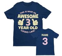 Galaxy Tees Custom Girls 3rd Birthday Tee | Personalised 3rd birthday design for girls uses the chosen name with fixed age 3 back print on a kids crew-neck tee.