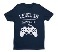 Galaxy Tees Funny 18th Birthday Short Sleeved T Shirt Level 18 Complete Gamer Themed Gift Idea Gaming Midnight Navy Blue M
