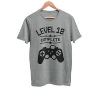 Galaxy Tees Funny 18th Birthday Short Sleeved T Shirt Level 18 Complete Gamer Themed Gift Idea Gaming Silver Melange L
