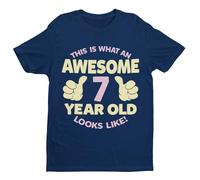 Galaxy Tees Girls 7th Birthday T Shirt This is What an Awesome 7 Year Old Looks Like Gift Navy Blue / 7-8 Years