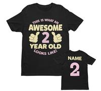 Galaxy Tees Girls Personalised 2nd Birthday T Shirt This is What an Awesome 2 Year Old Looks Like with Name and Age Printed On Back (UK, Age, 1 Year, 2 Years, Regular, Black)