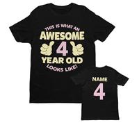 Galaxy Tees Girls Personalised 4th Birthday T Shirt This is What an Awesome 4 Year Old Looks Like with Name and Age on Back (UK, Age, 5 Years, 6 Years, Regular, Black)