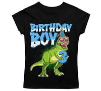 Galaxy Tees Kids 3rd Birthday Dinosaur T Shirt Party T-rex Holding a Number Three Black / 3-4 Years
