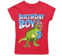 Galaxy Tees Kids 3rd Birthday Dinosaur T Shirt Party T-rex Holding a Number Three Red / 5-6 Years