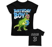 Galaxy Tees Kids Personalised 3rd Birthday Dinosaur T Shirt Name and Age on Back t-rex Three Black / 5-6 Years
