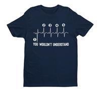 GALAXY TEES Mens Funny Biker T Shirt Gearshift Heartbeat One Down 4 Up (UK, Alpha, S, Regular, Regular, Midnight Navy Blue)