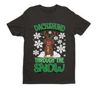 Galaxy Tees Mens Funny Christmas Dachshund Through The Snow Short Sleeved T Shirt Black L