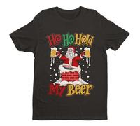 Galaxy Tees Mens Funny Christmas T Shirt Santa Ho Ho Hold My Beer Short Sleeved Black 6XL