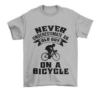 Galaxy Tees Mens Funny Dad Cycling T Shirt Never Underestimate an Old Guy On A Bicycle Short Sleeved Silver Melange S