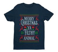 Galaxy Tees Mens Funny T Shirt Merry Christmas Ya Filthy Animal Short Sleeved Midnight Navy Blue 3XL