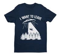 Galaxy Tees Mens Funny UFO T Shirt I Want to Leave Short Sleeved Midnight Navy Blue 3XL