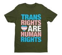 Galaxy Tees Mens LGBTQIA+ T Shirt Trans Rights are Human Rights Short Sleeved Military Green L