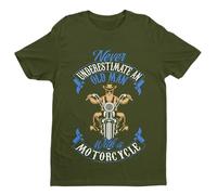 Galaxy Tees Mens Never Underestimate an Old Guy On a Motorcycle Biker T Shirt Dad Funny Gift Idea Short Sleeved Military Green L