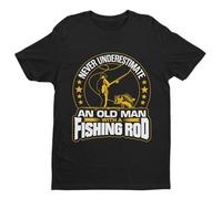 Galaxy Tees Mens Never Underestimate an Old Man with A Fishing Rod Funny T Shirt Short Sleeved Black 2XL