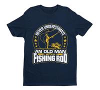 Galaxy Tees Mens Never Underestimate an Old Man with A Fishing Rod Funny T Shirt Short Sleeved Midnight Navy Blue L