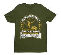 Galaxy Tees Mens Never Underestimate an Old Man with A Fishing Rod Funny T Shirt Short Sleeved Military Green L