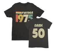 Galaxy Tees Men's Personalised 50th Birthday in 2025 T Shirt Vintage 1975 Name on Back Gift Idea Black / 4XL