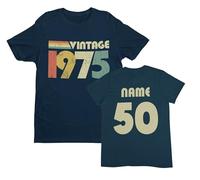 Galaxy Tees Men's Personalised 50th Birthday in 2025 T Shirt Vintage 1975 Name on Back Gift Idea Midnight Navy Blue / 3XL