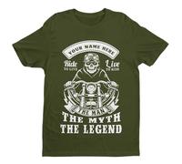 Galaxy Tees Mens Personalised Biker T Shirt Your Name Text The Man The Myth The Legend Gift Idea Short Sleeved Military Green M