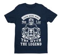 Galaxy Tees Mens Personalised Biker T Shirt Your Name Text The Man The Myth The Legend Gift Idea Short Sleeved Midnight Navy Blue 5XL