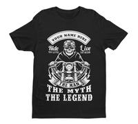 Galaxy Tees Mens Personalised Biker T Shirt Your Name Text The Man The Myth The Legend Gift Idea Short Sleeved Black 5XL