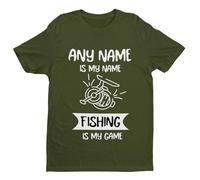 Galaxy Tees Men's Personalised Fishing T-Shirt Any Name is My Name, Fishing is My Game Gift Idea Military Green/M
