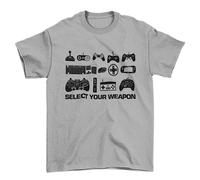 Galaxy Tees Mens Select Your Weapon Retro Gaming Controllers T Shirt Gaming Classic Gift Idea Top Short Sleeved Silver Melange L