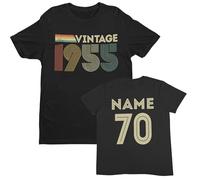 Galaxy Tees Personalised 70th Birthday in 2025 T-Shirt Vintage 1955 with Name & Age on Back Black/L