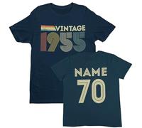 Galaxy Tees Personalised 70th Birthday in 2025 T-Shirt Vintage 1955 with Name & Age on Back Midnight Navy Blue/XL