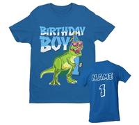 Galaxy Tees Personalised Baby Boys Cute 1st Birthday Dinosaur T Shirt Name/Age On Back Royal Blue / 1-2 Years