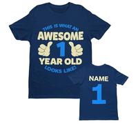 Galaxy Tees Personalised Boys 1st Birthday Tee | Personalised 1st birthday design for boys uses the chosen name with a fixed age back print on a kids crew-neck tee.