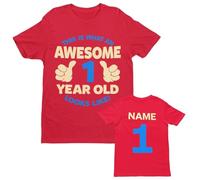 Galaxy Tees Personalised Boys 1st Birthday Tee | Personalised 1st birthday design for boys uses the chosen name with a fixed age back print on a kids crew-neck tee.