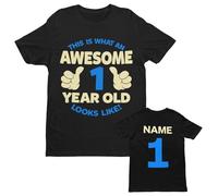 Galaxy Tees Personalised Boys 1st Birthday Tee | Personalised 1st birthday design for boys uses the chosen name with a fixed age back print on a kids crew-neck tee.