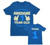 Galaxy Tees Personalised Boys 1st Birthday Tee | Personalised 1st birthday design for boys uses the chosen name with a fixed age back print on a kids crew-neck tee.