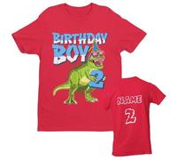 Galaxy Tees Personalised Boys Cute 2nd Birthday Dinosaur T Shirt Name/Age On Back Red / 3-4 Years