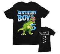 Galaxy Tees Personalised Boys Cute 5th Birthday Dinosaur T Shirt Name/Age On Back Black / 3-4 Years