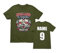 Galaxy Tees Personalised England World Cup T-Shirt, Custom Name & Number Back Print, Adult Unisex Football Fan Shirt, White Black Navy Military Green (UK, Alpha, L, Regular, Regular, Military Green)