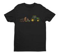 Galaxy Tees Tractor Evolution T-Shirt | Tractor evolution artwork charts the rise from ape to farmer and machine; a crew-neck tee for farmers and tractor fans.