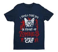 Galaxy Tees Unisex Funny T Shirt I Would Push You in Front of Zombies to Save My Cat Short Sleeved Midnight Navy Blue 2XL